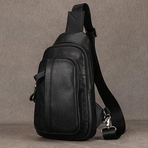 Genuine Leather <b>Men's</b> Chest Bag Black Large Capacity Casual Sling Cowhide Shoulder Side <b>Purse</b>. - Product Image 1