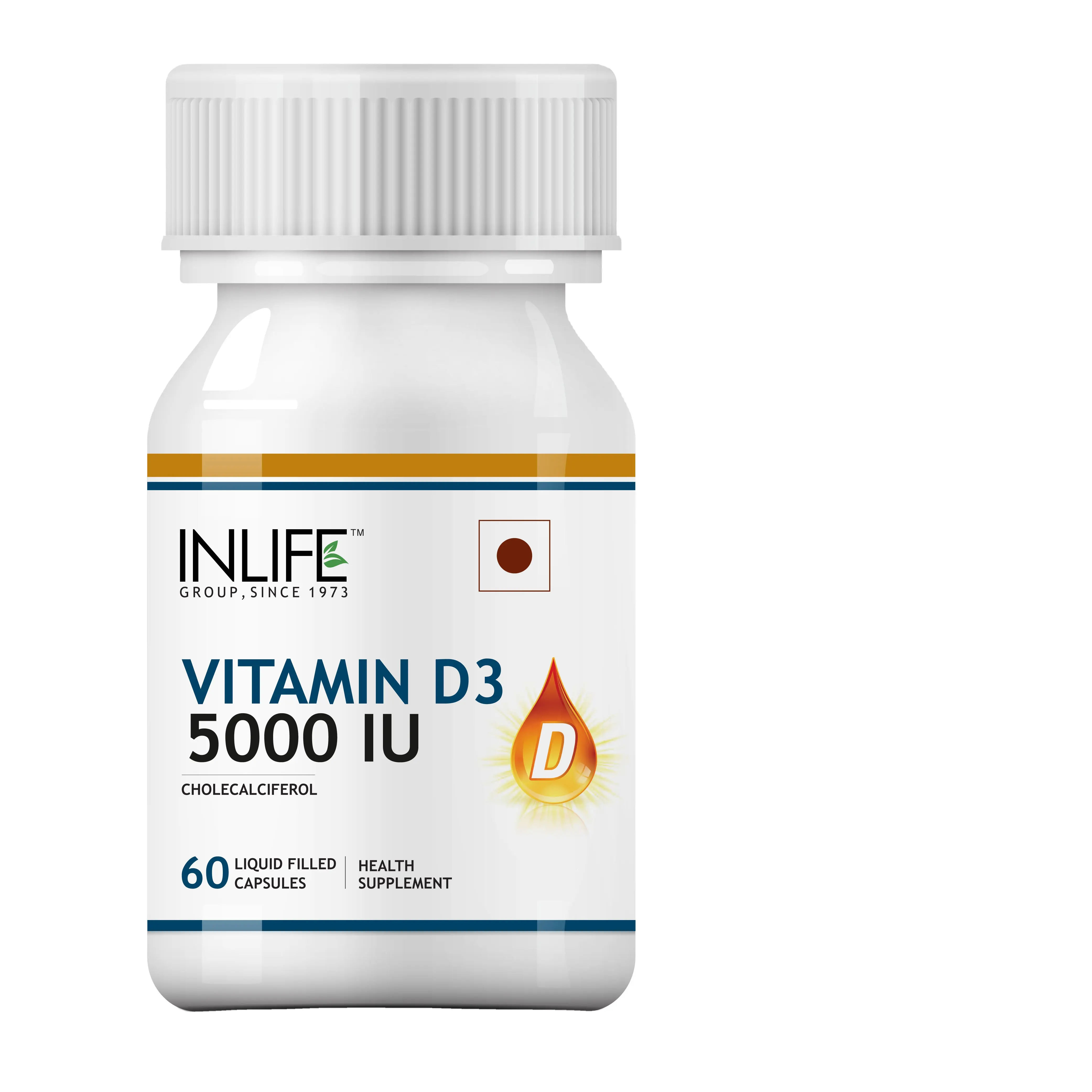 INLIFE วิตามิน D3 Supplement อาหารเสริม5000 IU-60ของเหลวที่เต็มไปด้วยแคปซูลเจลาตินแบบแข็งสองชิ้น