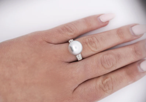 Bague en argent sterling 925 avec perle blanche, alliance de mariage, sertie de griffes rondes, bijoux élégants pour femmes - Product Image 3