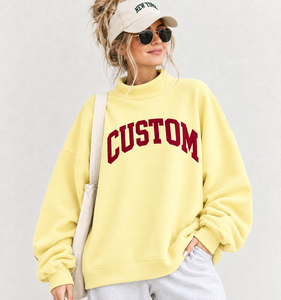 Sudadera de punto informal para mujer, oversize, de invierno, con cuello simulado, hombros caídos, manga larga, con letras bordadas personalizadas - Product Image 1