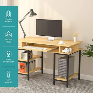 Scrivania per Studio e Computer Mecor 47'' con Vassoio Tastiera/Scaffali, Postazione di Lavoro per PC e Laptop in MDF per Casa, Ufficio e Hotel - Product Image 4