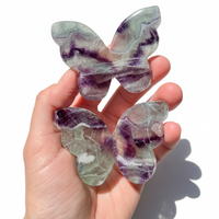 Venta al por mayor de cristal de fluorita morada natural de alta calidad, tallado en 3D con alas de mariposa, arte popular, piedra energética, mineral curativo.