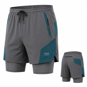 Men's Eco-Friendly Quick Dry Waterproof Compression <b>Shorts</b> with <b>Zip</b> <b>Pockets</b> and Contrast Panels for Gym and Basketball Wear - Product Image 1