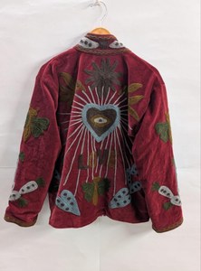 Veste courte en velours luxueux et doux, style bohème, broderie Suzani, motif cactus et oiseaux, manteau d'hiver tendance - Product Image 2
