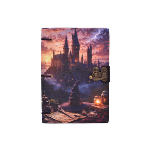 <b>A5</b> Magical Castle Theme Handmade Paper Notebook Lock <b>Diary</b> 200 Pages Double Side Writing Fantasy Art Design Eco Friendly Journal - Product Image 3