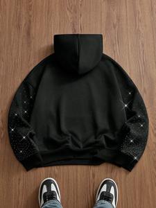 Sweat à capuche oversize pour homme avec strass, style streetwear, idéal pour la gym, pull épais, essentiel de la mode hivernale moderne - Product Image 2