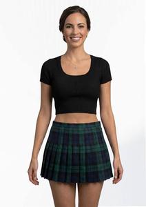 Mini-jupe plissée à carreaux rouges, taille élastique, jupe d'uniforme scolaire en tartan pour femmes - Product Image 3
