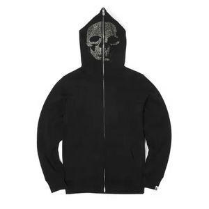 Sudadera Unisex 100% Algodón French Terry con Cremallera Completa y Logotipo Personalizado, Estilo Casual de Invierno, con Calavera de Pedrería, Abrigo de Invierno para Hombre - Product Image 1