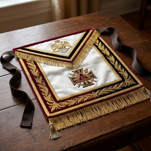 Badge carré personnalisé en cuir de luxe avec col en V, avec aigle à double tête brodé en or et croix à 32 degrés - Product Image 2