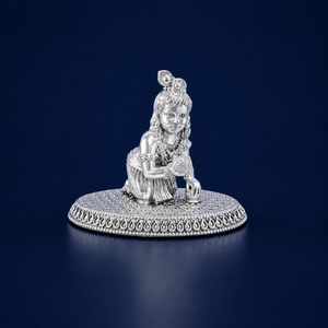 Figurine religieuse Laddu Gopal en argent 999, artisanat de Jaipur Metals |   Design traditionnel |   7,5x5x5,5 cm |   115g |   Décoration de temple à domicile - Product Image 1