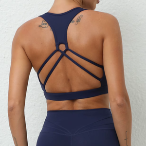 Navy <b>Blue</b> Crisscross Back Sports <b>Bra</b> Women Yoga Pilates Workout Gym Fitness Seamless Stretchable Comfortable - Product Image 1