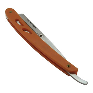 Rasoir de barbier à lame droite durable, couteau de rasage pliable orange, manche uni pour salon et usage professionnel - Product Image 1