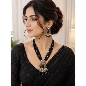 Handmade Turkish Inspired Black Mala <b>Statement</b> <b>Necklace</b> Set Faux Pearl Ottoman Jewelry Handmade Bulk Product - Product Image 1