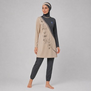 Ensemble Burkini Modeste Femme Décontracté Couvrant Entièrement Haut à Manches Longues Legging de Bain Hijab Séchage Rapide Écologique Spandex/Polyester Uni - Product Image 2