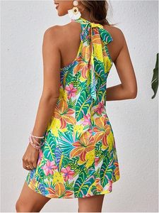 Women's Sleeveless Floral Print Sundress Halter Neck A Line Short Dress - Product Image 2