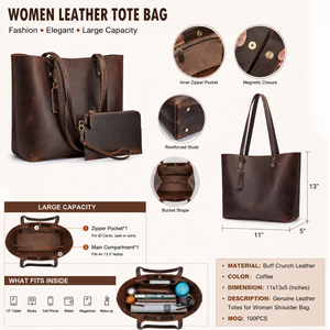 Bolso Tote de Cuero Genuino Vintage para Mujer, Estilo Veraniego, Color Café, Gran Capacidad, con Bolsillo Interior - Product Image 6