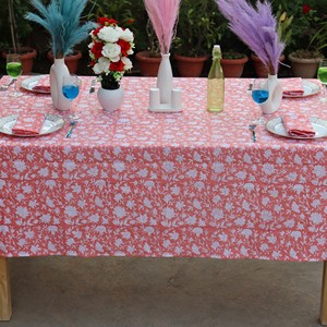 Luxury Sanganeri Block Print Cotton Tablecloth Handmade Indian Floral <b>Dining</b> <b>Table</b> <b>Cover</b> Eco-Friendly Dustproof Modern Home - Product Image 6