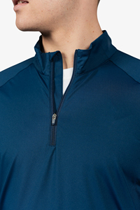 <b>Men's</b> Navy Blue Quarter Zip <b>Pullover</b> Sweatshirt Regular Fit Solid Color Sporty Knitted Polyester Stand Collar Long Sleeve - Product Image 4