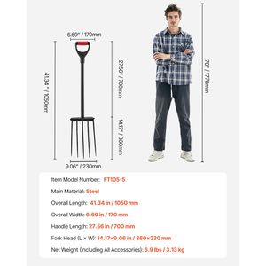 Forca da Giardinaggio Robusta a 5 Denti con Impugnatura a Y in Acciaio Forgiato, Manico in Metallo, Attrezzo da Giardino - Product Image 3