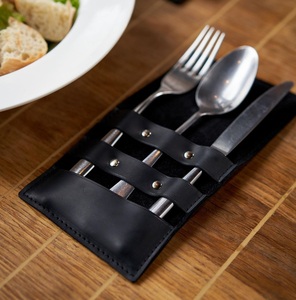 Étui à couverts en cuir moderne, durable et minimaliste, réutilisable, pour cuillère, fourchette et couteau, pochette de rangement portable pour couverts - Product Image 4