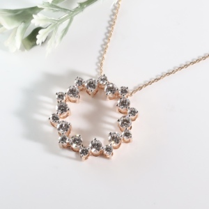 Floating Cluster of Brilliant Round Lab Grown Diamonds <b>Set</b> Delicate Rose Gold Prong <b>Suspended</b> Pendant Matching Link Chain Women - Product Image 1
