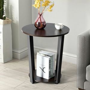 1PC Round End <b>Table</b> with Storage Shelf and Metal Frame 2-Tier Console <b>Tables</b> - Product Image 5