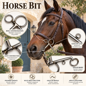 Bocado para Caballo de Múltiples Anillos, de Hierro y Acero Inoxidable, para Equitación |   Boquilla de Metal Pulido con Diseño Articulado y Bucle Auxiliar - Product Image 4