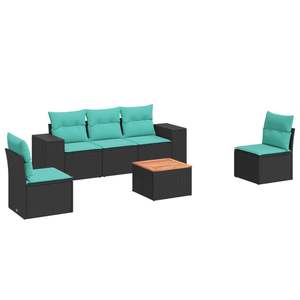 Juego de sofás de patio de ratán sintético negro de 6 piezas con cojines, muebles de exterior - Product Image 2