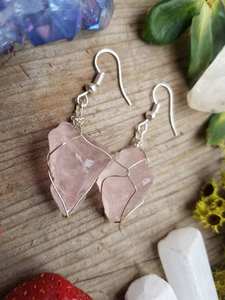 Pendientes de Cristal de Cuarzo Rosa Natural, Grandes y Gruesos, de Plata de Ley - Product Image 5