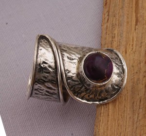 Natural Purple Copper <b>Turquoise</b> <b>Ring</b> 925 Sterling Silver Jewelry Vintage Style Purple Gemstone Band Statement <b>Ring</b> for Women - Product Image 5