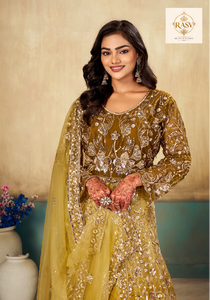 Traje Anarkali Indo-Occidental de Lujo, Largo, con Bordado de Cuentas, Tela de Red Suave, para Bodas y Fiestas - Product Image 4