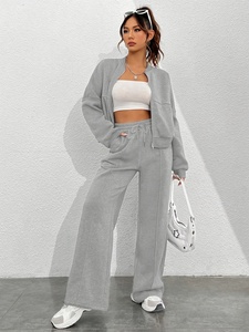 Factory Custom Womens Heavyweight Fleece <b>Zip</b> Up Hooded Sweatshirt <b>Jogger</b> Pants Sportswear - Product Image 2