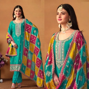 เสื้อผ้าสตรีชุดสำหรับเทศกาลสวมชุด salwar ผ้าไหม Chinon กับดีไซน์เนอร์ dupatta ผู้ผลิตคอลเลกชันของเราจากอินเดีย - Product Image 1