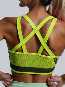 Women's Seamless Activewear <b>Top</b> | Ribbed Band <b>Cross</b> Back Fitness Crop Bra | Padded High Elasticity Athletic Undershirt - Product Image 2