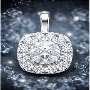 Women's Fashion 10K <b>Solid</b> Gold Custom Pendant <b>Necklace</b> 0.5ct Small Double Square Halo White Lab Grown Diamond Trendy Charms - Product Image 3