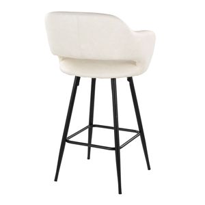 Tabouret de bar contemporain de 26 po à hauteur fixe en métal noir et simili cuir crème avec repose-pieds carré en métal noir, lot de 2 - Product Image 4