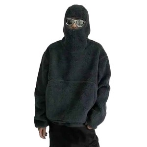 Chaqueta de forro polar Sherpa extragrande personalizada gris carbón con capucha y máscara facial completa, estilo jersey, cálida para invierno, ropa de calle, venta al por mayor, prendas de abrigo - Product Image 3