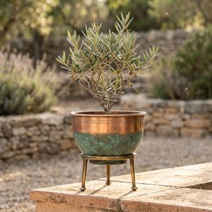 Maceta de Cobre Rústica Vintage Hecha a Mano de 24 cm con Pátina Verdigris para Decoración de Hogar y Hotel - Product Image 2