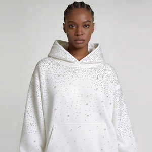 Sweat-shirt à capuche surdimensionné en coton tricoté pour homme avec strass, motif à pois, style streetwear automne - Product Image 3