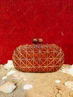 Pochette de soirée de luxe légère en bois sculpté naturel, motif géométrique, écologique, de créateur, pour mariage, étui rigide