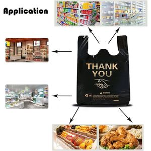 50 Sacchetti di Plastica Monouso con Manico Resistente, Borse a T-Shirt 'Grazie' per Piccoli Negozi e Attività Commerciali - Product Image 4