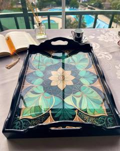 Plateau en bois imprimé élégant pour réception de mariage, idéal pour l'affichage de cadeaux et de cartes, plateau de service en gros - Product Image 3