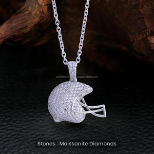 High Shine Football Inspired Pendant <b>Necklace</b> Featuring Moissanite Diamonds In <b>Solid</b> 925 <b>Silver</b> Hip Hop Jewelry - Product Image 1