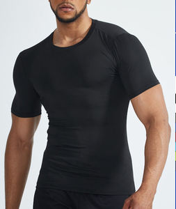 Men's <b>Black</b> Short Sleeve <b>Compression</b> T-<b>Shirt</b> Slim Fit Quick Dry Sporty O-Neck Knitted Polyester - Product Image 6