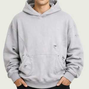 <b>Top</b> Deals <b>Distressed</b> Rough PatchesUnisex <b>Distressed</b> Patch Hoodie Vintage Streetwear Cotton Fleece Sweatshirt Hoodies - Product Image 2
