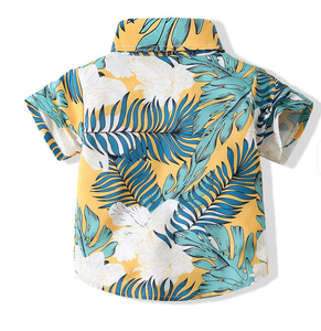 เสื้อเชิ้ตแขนสั้นพิมพ์ลายดอกไม้สำหรับเด็กผู้ชายพร้อมกระเป๋าเสื้อทอลายลำลองคอปกแบบพับได้ - Product Image 2