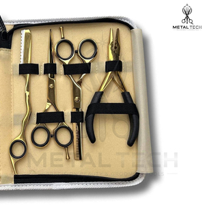 Ensemble d'outils d'application d'extensions capillaires de qualité supérieure à prix raisonnable : Ciseaux à effiler dorés, pinces, aiguille de tirage et pinces de sectionnement - Product Image 6