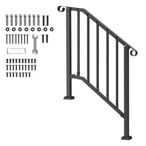 Kit Corrimano per Scale a 2-3 Gradini in Acciaio al Carbonio Stile Transizionale, Ringhiere per Esterni, Installazione per Gradini, Nuovo Stile Transizionale - Product Image 1