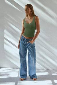 เสื้อกล้ามครอปคอวี ผู้หญิง แขนกุด ผ้าริบ แฟชั่น ซับในสองชั้น ใส่สบายๆ สำหรับฤดูร้อน รุ่นพื้นฐาน ปี 2026 ทันสมัย เหมาะสำหรับออกกำลังกาย หรือใส่ออกไปข้างนอก - Product Image 6