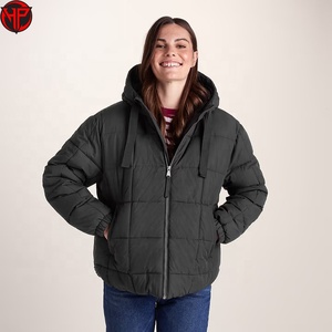 Chaqueta acolchada con capucha para mujer, abrigo de invierno con relleno alternativo al plumón, parka con cremallera para uso casual al aire libre, chaqueta tipo burbuja. - Product Image 3